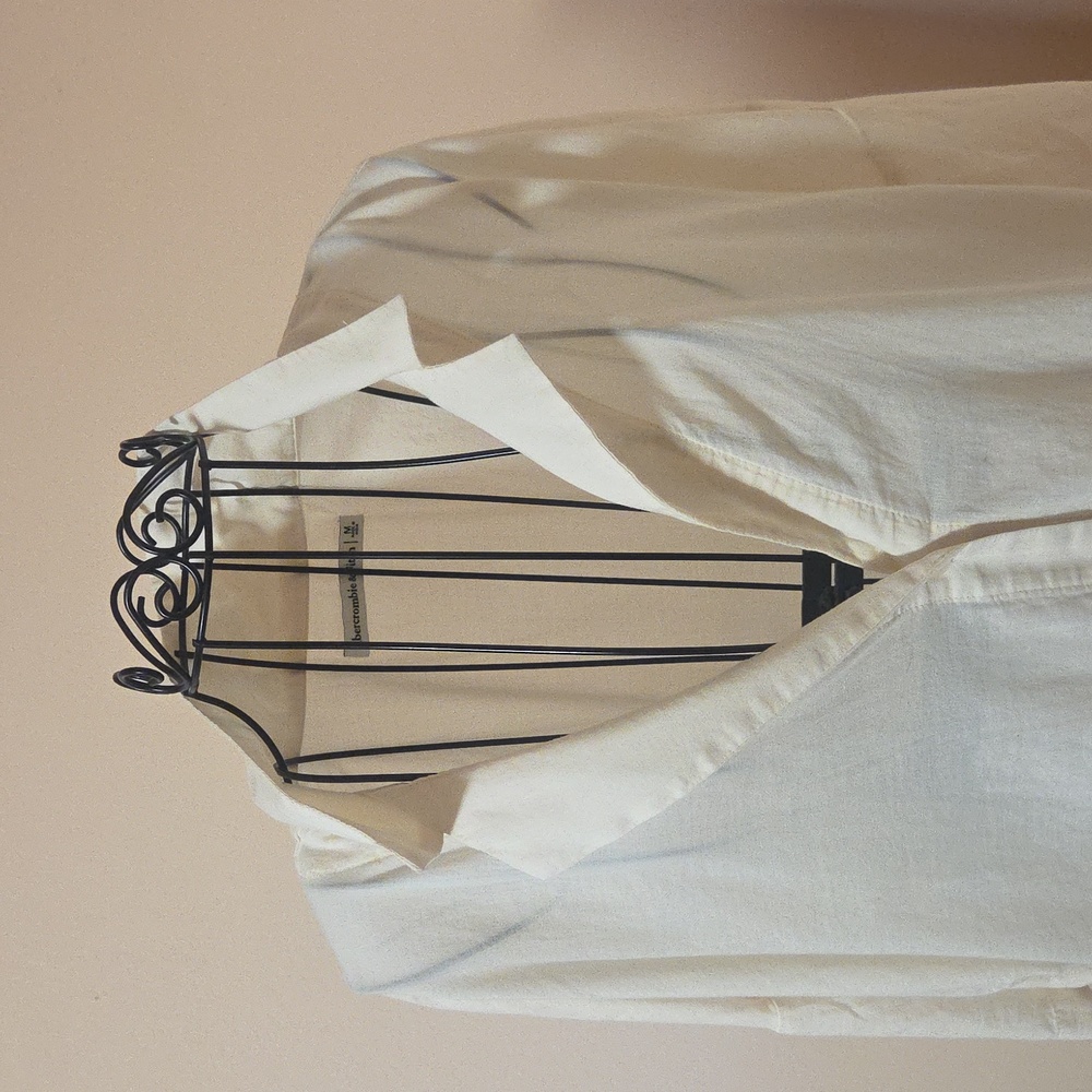 Abercrombie & Fitch Cotton Cream Button-Down Short Sleeve Shirt Size M - Picture 6 of 8